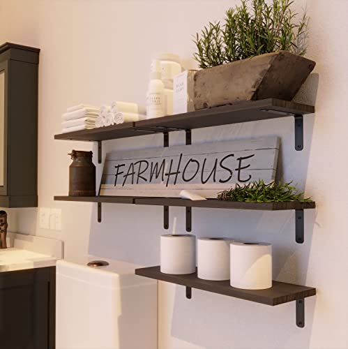 RICHER HOUSE Floating Shelves for Wall Décor, Rustic Wood Wall Mounted Shelves for Bedroom Set of 5, Farmhouse Shelf for Bathroom, Hanging Shelves for Storage - Deep Brown - color: Deep Brown, size: 5 Pcs:16.52in