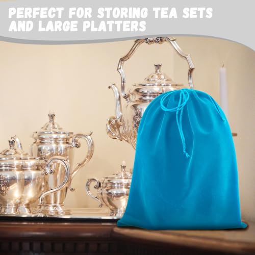 Ferraycle Silver Storage Bags Oversized 24 x 32 Inch Zipper Anti Tarnish Cloth Bag for Silver Storage, Tray, Jewelry, Flatware, Vase, Polishing,Tarnish Cleaning(Blue) - color: Blue
