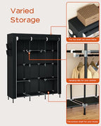 CASAMAYA Portable Closet, 51.2 Inch Large Capacity Wardrobe Closet with Cover, Clothes Storage Organizer with Shelves and 3 Hanging Rods, Easy to Assembly, Black PCT203B01 - size: 51.2"L x 17.7"W x 70.9"H