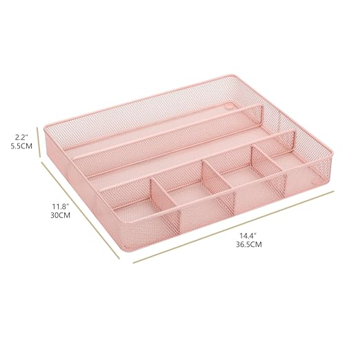Annova Desk Top Organizer Tray for Office Organization - Metal Mesh - Storage Tray with Dividers for Pens, Desktop Accessories, Bathroom, Kitchen, Makeup and Office Supplies (Large, Light Pink) - color: Light Pink, size: Large