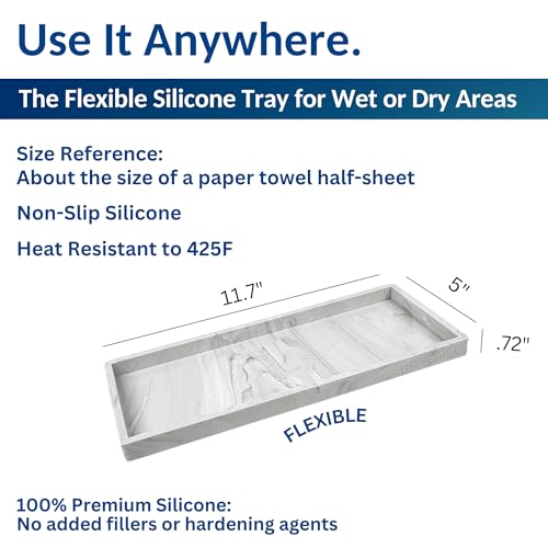 Spacewiser Countertop and Vanity Tray - 2 PC Large 11.7" Silicone Bathroom Trays, Counter Organizer, Dish Soap Sponge Holder Kitchen Sink Tray Organizer, Sink Caddy Toothbrush Key Kitchen Soap Trays - color: Marble Design, size: 2 PC Large - 11.7”