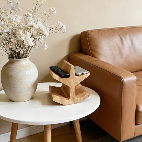 Remote Control Holder with 2-Tiers, Wooden Organizer Stand for TV/Streaming Remotes, Game Controllers, Glasses, Keys | Storage Caddy for Coffee Table, Living Room, Nightstand & Entertainment Center