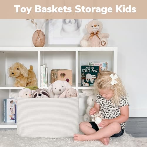 Goodpick Large Woven Basket 18" x 14" x 12" Cotton Rope Storage Baskets for Organizing, Rectangle Blanket Basket for Living Room Bedroom, Toy Baskets Storage Kids, White - color: White, size: 18"L x 14"W x 12"H