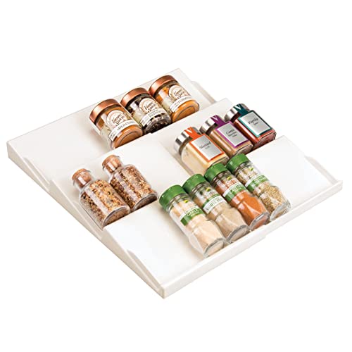 mDesign Expandable Plastic Deluxe Spice Rack, Drawer Organizer for Kitchen Cabinet Drawers, 3 Tier Slanted for Spice Jars, Food Seasoning Bottle Storage, Ligne Collection - Cream/Beige - color: Cream