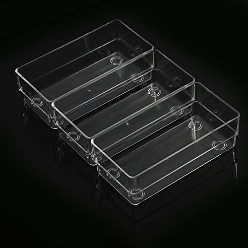 LotFancy Clear Drawer Organizers, 6'' x 3'' x 2'', Set of 3, Drawer Organizer Trays for Desk, Plastic Storage Bins for Bathroom, Makeup, Utensils, Stackable - size: 6x3x2''