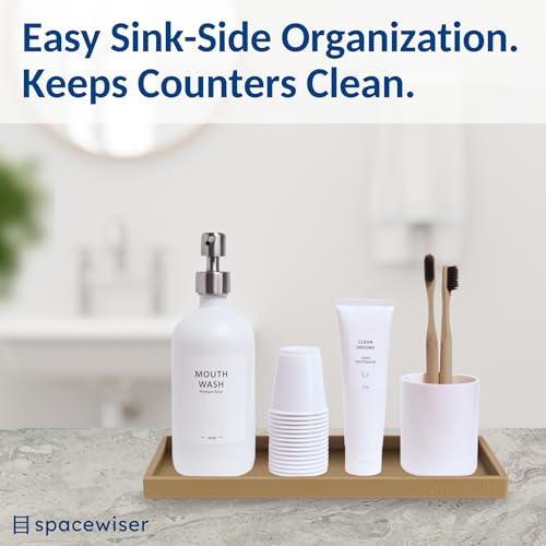 Spacewiser Countertop and Vanity Tray - 11.7" Silicone Bathroom Tray, Flexible Dish Soap Holder for Kitchen, Bathroom Counter Organizer, Shower Toilet Tank Trays Décor Accessories, Sink Makeup Mat Oil - color: Latte Tan, size: Large 11.7”