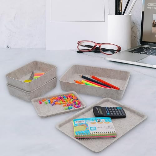 Welaxy Lidded Felt Drawer Organizer Trays with lids Desktop Organizer Bins Storage box for crafts office supplies pen notes Junk Makeup Stationery Organize 3- Pack gift idea (Oatmeal) - color: Oatmeal