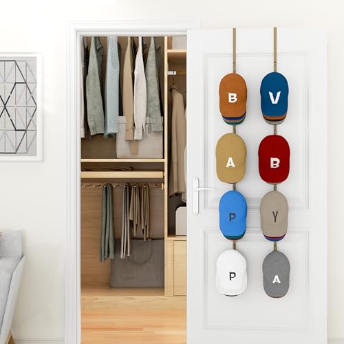 HapiRm Over Door Hat Rack - 2 Packs Hat Organizer with 8 Hooks Design, Hanging Baseball Cap Organizer Storage Holds Up to 40 Caps for Door, Bedroom, Closet (Gold) - color: Gold, size: 2 Pack