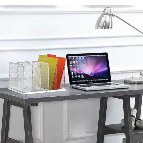Kuntine.B Desk File Organizer Upright Mesh Desktop Organizer File Sorter Office Organization File Holder for Home, Office & Classroom (Silver, 1 Pack 5-Section) - color: Silver, size: 1 Pack 5-Section