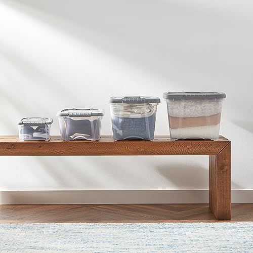 Amazon Basics Plastic Storage Containers with Secure Latching Lids, Stackable Organization Bins for Organizing, Clear/Grey, 5 Quart, Set of 10 - size: 5 Qt. - 10 Pack