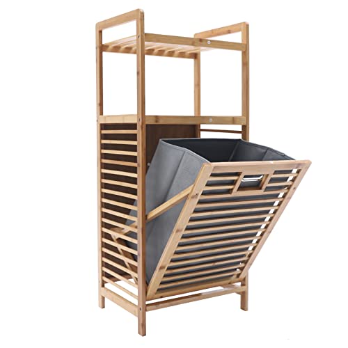 3-Tier Organizer Storage Shelf with Bamboo Frame and Pull Out Fabric Baskets Storage Drawers Unit,Laundry Towel Hamper Cabinet Tower Three Part Compartment Sorter Basket (2-Tier,Style 1) - style: 2-Tier,Style 1