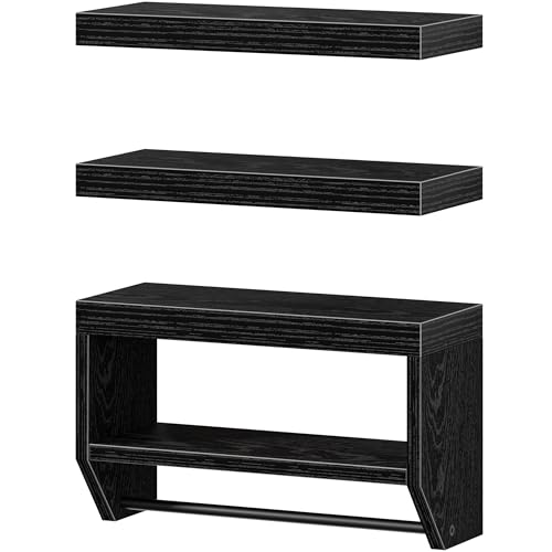 QEEIG Bathroom Floating Shelves for Wall - Shelf Over Toilet Paper Storage Farmhouse 16 inch Set of 3, Black (028-40B3) - color: Black