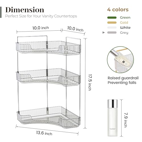 Aveniee Corner Bathroom Counter Organizer, Bathroom Countertop Shelf Makeup Organizer for Vanity Perfume Tray for Corner Storage (3 Tiers, Grey) - color: Classic Grey, size: 3 Tier