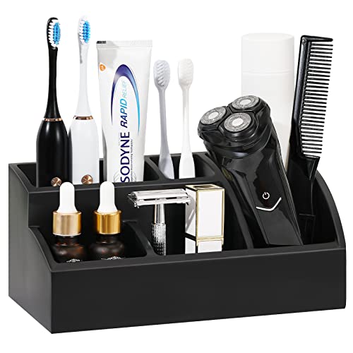 Luxspire Bathroom Counter Organizer, Toothbrush Holder for Bathroom 5 Slot, Large Bathroom Countertop Organizer Storage Marble Bathroom Accessories for Toothbrush Toothpaste, Matte Black - color: Matte Black, size: 5 Slots