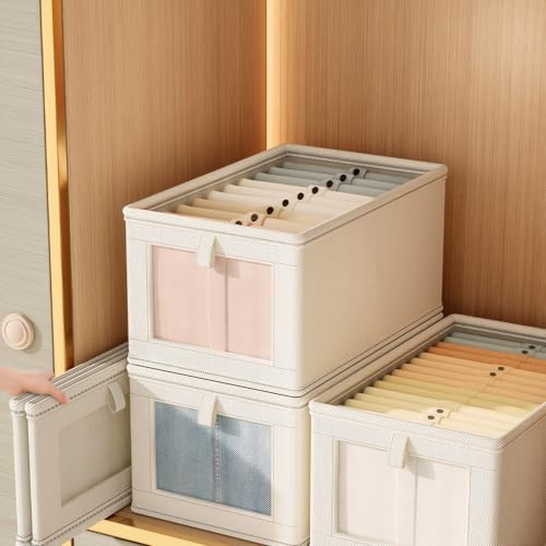 Drawer Organizer Box, Foldable Storage Bin with Clear Window, Clothing Storage for Bedroom Closet Socks and underwear Dividers, White