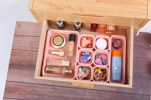 Kutesna 15 PCS Interlocking Desk Drawer Organizer Separator for Office,Bathroom,Kitchen,Makeup（Pink） - color: Pink, size: 15PC
