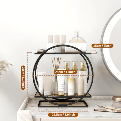 Perfume Organizer for Dresser, Black Bathroom Counter Organizer, 2 Tier Vanity Makeup Organizer, Bathroom Organizer and Storage for Skincare Cosmetic Perfume Display Stand for Bedroom Decor - color: Black Brown