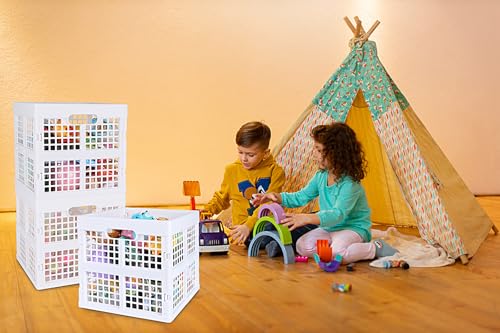 Eslite 3-Pack Collapsible Plastic Storage Crates,Foldable Crates for Storage,16L (White) - color: White
