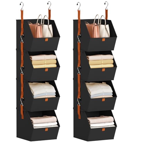 Homsorout Hanging Closet Organizer 4 Tier - Clothes Hanging Shelves, Space-Saving Closet System, Fabric Storage Bins Bedroom Organization, Collapsible Baskets for Home, Dorm, Rv, Black, 8 Pack - color: Black, size: 8 shelves