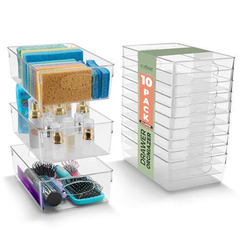 Sorbus XL Clear Plastic Storage Bins for Shelves, Clothes, with Handle - Clear Storage Bins, Drawer, Shelf, Closet, Pantry, Fridge, Freezer Organizer Bins, Closet Organizers and Storage (10 pack) - size: XL, style: 10 Pack