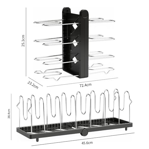 Pots and Pans Organizer under Cabinet,15.35" Height 8 Tier Pot Organizers Rack,Heavy-Duty Pot & Pan Organizer,Adjustable Pan Organizer under Cabinet Kitchen Organization and Storage,Black - color: Black