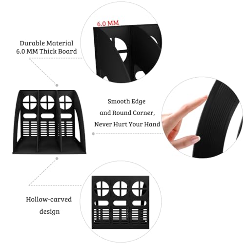 SAYEEC 2Pcs Magazine Holder Plastic File Sorter Binder Holder for Desk Folder Organizer Stand Book Shelf Dividers Vertical Filling Storage Rack Desktop Bookshelf Display Box for Office School (Black) - color: 2 Pcs Black-3 Sections
