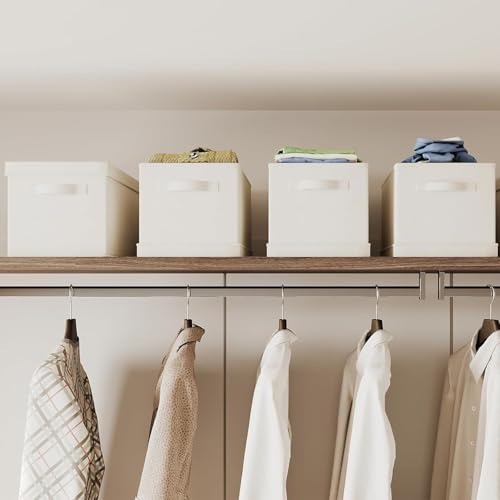 Jumbo Fabric Storage Bins with Lids 19.7*13.8*12.2 in, 2-Pack Storage Baskets for Closet, Large Linen Organizers and Storage Bins for Bedroom, Collapsible Baskets and Bins with Handles, Off White - size: XXL