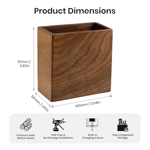 Remote Holder Hole-Free, Self-Adhesive Storage Wooden Box, Wall Mounted or Desk Mounted Container - size: Small