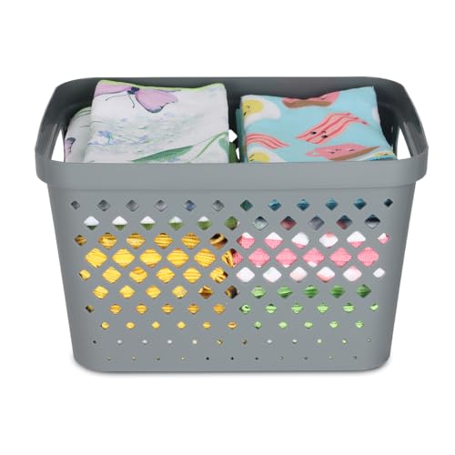 Glad Plastic Storage Basket Set, Value Pack of 6 | Open Storage Bins for Shelves, Bathroom, Pantry, Closet | Nesting Organizer Boxes with Handles, 4 Gallon, Grey - color: Grey, size: 4 Gallon