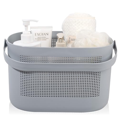 UUJOLY Plastic Storage Baskets with Handles, Shower Caddy Shelf Organizers Basket for Bathroom, Kitchen, Dorm Room, Gray - color: Gray, size: 1 Pack
