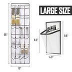 Over the Door Shoe Organizer, 24 Large Breathable Mesh Pockets, Space Saving Hanging Storage Holder, Hangs on Closets for Shoes, Accessories, 3Hooks, GREY (66"x 19")