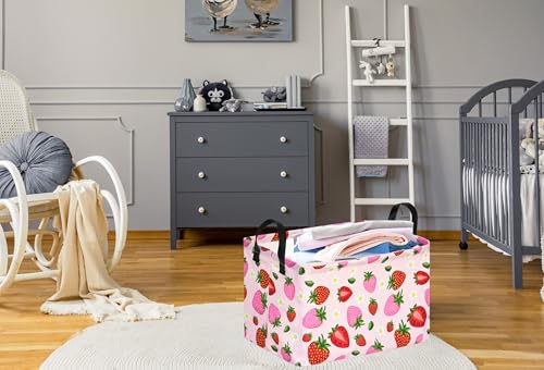 Strawberry Print Storage Box Girls Gifts Basket Clothes Hamper Basket Collapsible Organizer Bin Gift Shelf Baskets for Home and Kitchen Storage. - color: strawberry
