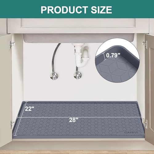 Under Sink Mat, 28" x 22" Waterproof Silicone Under Sink Tray for Kitchen & Laundry Cabinets, Kitchen Cabinet Shelf Protector, Up to 3 Gallons Liquid, Fits 36 inch Standard Cabinet (Blue Grey) - color: Blue Grey, size: 22"W x 28"L