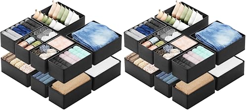 SpaceAid Drawer Organizer Clothes, 24 Pack Dresser Organizer Bins for Nursery, Closet Organization and Storage Dividers for Clothing, Baby Clothes, Underwears, Socks (Black) - color: Black, size: 24 Pack