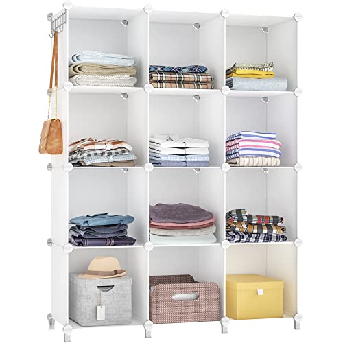 HOMIDEC Closet Organizer, 12-Cube Closet Organizers and Storage, Portable Closet Shelves, Clothing Storage (White) - color: White