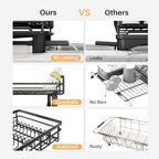SNTD Dish Drying Rack - Extendable Dish Rack, Large Sink Drying Dish Drainer for Kitchen Counter, Stainless Steel Dish Strainer with Utensil Holder (Black) - color: Black