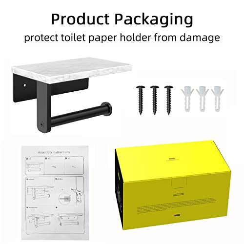 Gypie Marble Toilet Paper Holder with Shelf, 304 Stainless Steel Screw Wall Mounted, Tissue Roll Holder for Bathroom Washroom Matte Black - color: Black, size: 1 Roll