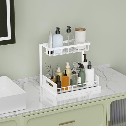 INNOVATIVE LIFE Under Sink Organizer, 1 Pack 2 Tier Under Sink Organizers and Storage, Slide Out Pull Out Cabinet Organizer Shelf, Metal Sliding Drawer for Kitchen， Bathroom，White - size: White (1 Pack)