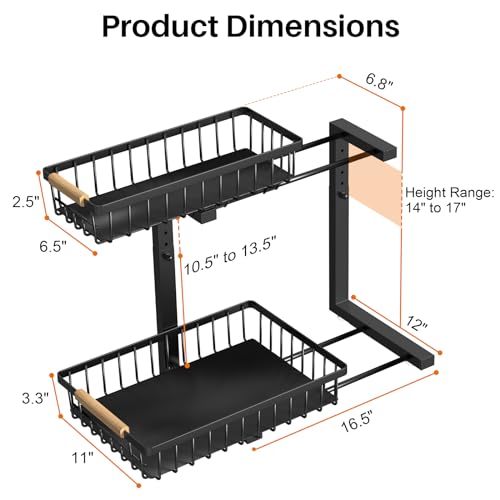 REALINN Under Sink Organizer, 2 Pack Height Adjustable Under Sink Organizers and Storage, 2 Tier Pull Out Drawer Cabinet Storage for Kitchen Bathroom - color: Black, size: 2 Pack