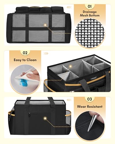 Ytonet Cleaning Caddy Bag with Detachable Apron, Extra Large Cleaning Supplies Organizer with Foldable Dividers, Portable Cleaner Tote with Handle, Cleaner Caddy for Housekeeper, Black - color: Black