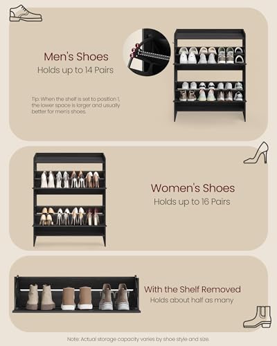 VASAGLE Shoe Storage Cabinet Organizer with 2 Flip Drawers, Freestanding Narrow Shoe Rack Cabinet for Entryway, Farmhouse Style, Fits 14 to 16 Pairs, Smoky Black UHSC203BJ01S - color: Smoky Black