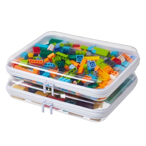 MACOPRO 2PCS Large Clear Zipper Bags with Hard Shell - Makeup Organizer & Toy Storage Container for Building Blocks, Pencils, Toiletries, Travel Accessories Diaper for Organizing - size: 2Pcs-Large