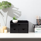 Black Bamboo Desk Organizer Wooden Storage Cabinet 3 Drawers with Shelf Tabletop Organization Box Home Office Workspace Bathroom Toiletries Supplies Caddy Vanity Makeup Stationery Holder