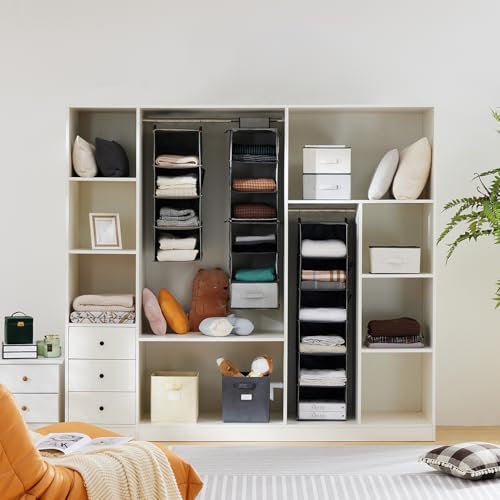 YOUDENOVA Hanging Closet Organizer, 4-Shelf Closet Hanging Storage Shelves, Grey - color: Grey, size: 4-SHELF