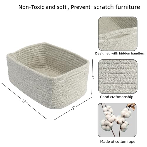 XUANGUO Small Woven Storage Baskets 13“X9”X5“ Decorative Rope Bins for Organizing Shelves, Closets, and Toys, Empty Gift Baskets, Cute Organizer Basket for Home and Office (grey, Large) - color: grey, size: Large