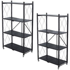 Life Hacks 2pcs 4-Tier Foldable Shelves for Storage, No Assembly Required, Folding Shelf Unit Pantry Shelves with Wheels, Metal Shelving Storage Rack Shelf for Kitchen Garage Home