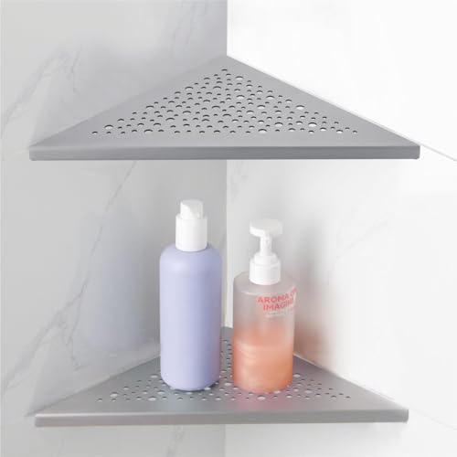 HIDROP Brushed Nickel Corner Shower Shelf 10 Triangular Corner Shelf Stainless Steel Bathroom Shelf for Tiled Wall, 2 Pack Shower Corner Shelf, No Drilling - color: Brushed Nickel