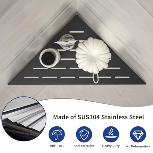 Corner Shower Shelf, 12" Matte Black 304 Stainless Steel Slot Design Recessed Corner Shelves 2 Pack Bathroom Grout in Shelf for Tiled Wall, Large Size - color: Matte Black, size: 12"-2 Pack