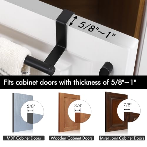 KES Over The Cabinet Door Towel Bar with Hooks, Kitchen Towel Holder with Hooks for Hanging Utensils, Over The Cabinet Door Organizer with Hook 2 Pack, Matte Black, Metal, KUR527-BK-P2