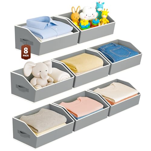 Homsorout Large Closet Organizers and Storage Bins - 8 Pack Trapezoid Storage Baskets for Shelves, Foldable Fabric Baskets with Handles Ideal for Closet, Basket, Wardrobe and Shelf Storage, Grey - color: Grey, size: 8 Pack